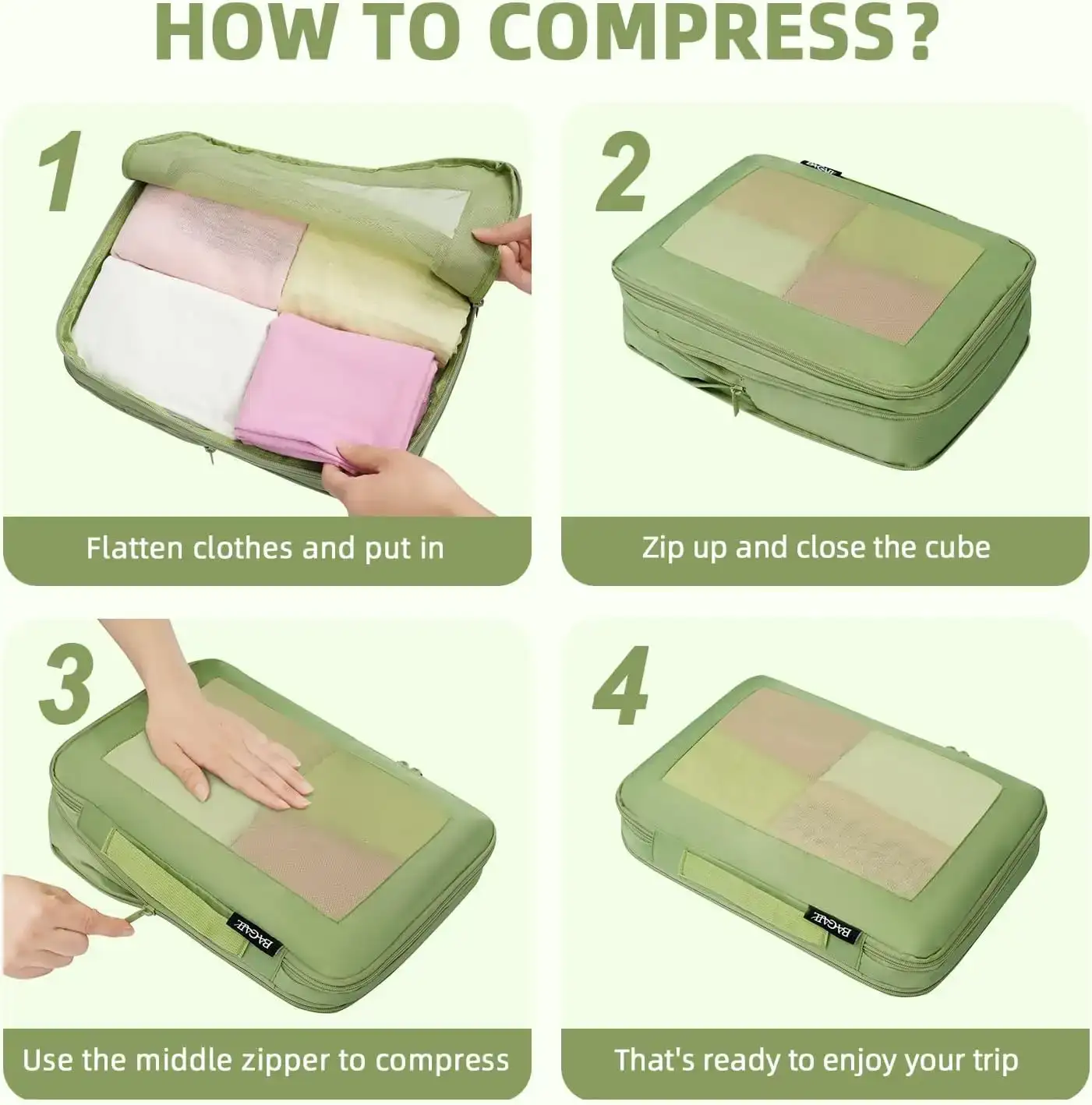 BAGAIL 6/8 Set Square Mesh Compression Packing Cubes for organized travel and efficient packing.