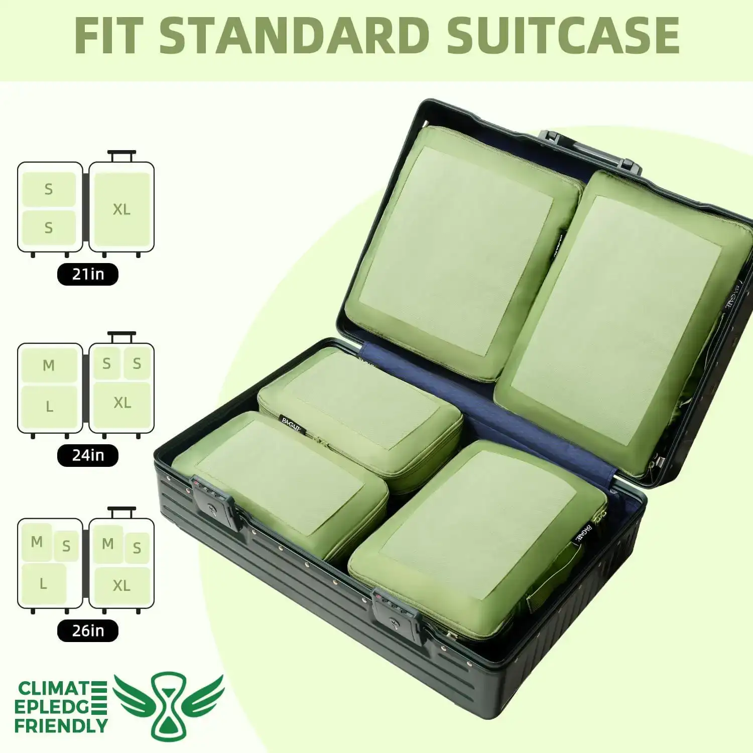 BAGAIL 6/8 Set Square Mesh Compression Packing Cubes for organized travel and efficient luggage packing.
