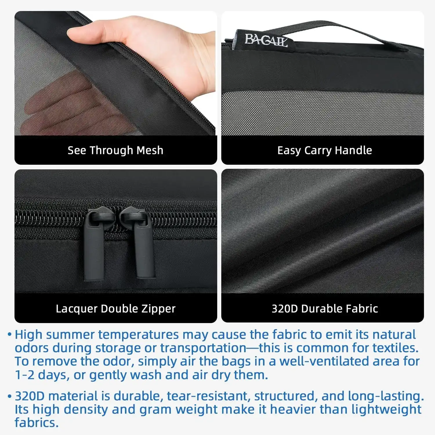 BAGAIL square mesh compression packing cubes set for travel organization, available in 6 or 8 pieces.