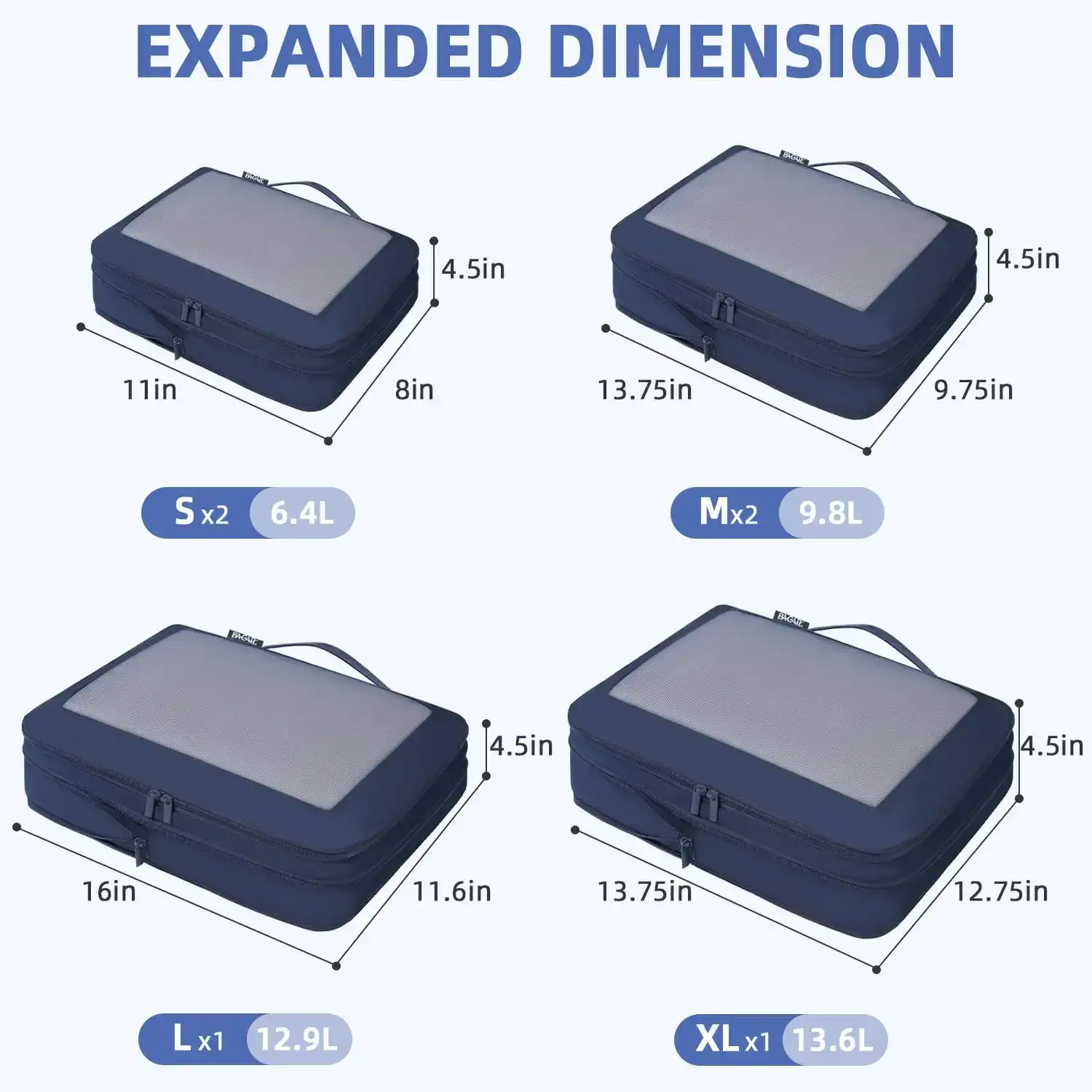 BAGAIL 6 Set Square Mesh Compression Packing Cubes for organized travel, lightweight and durable design, ideal for packing.