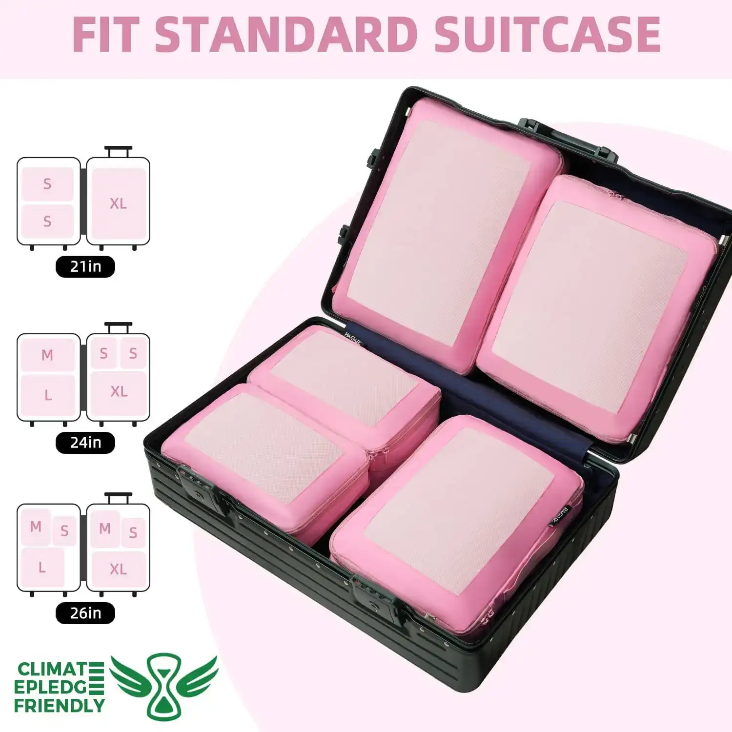 BAGAIL 6 Set Square Mesh Compression Packing Cubes for organized travel, lightweight, durable, and space-saving design.