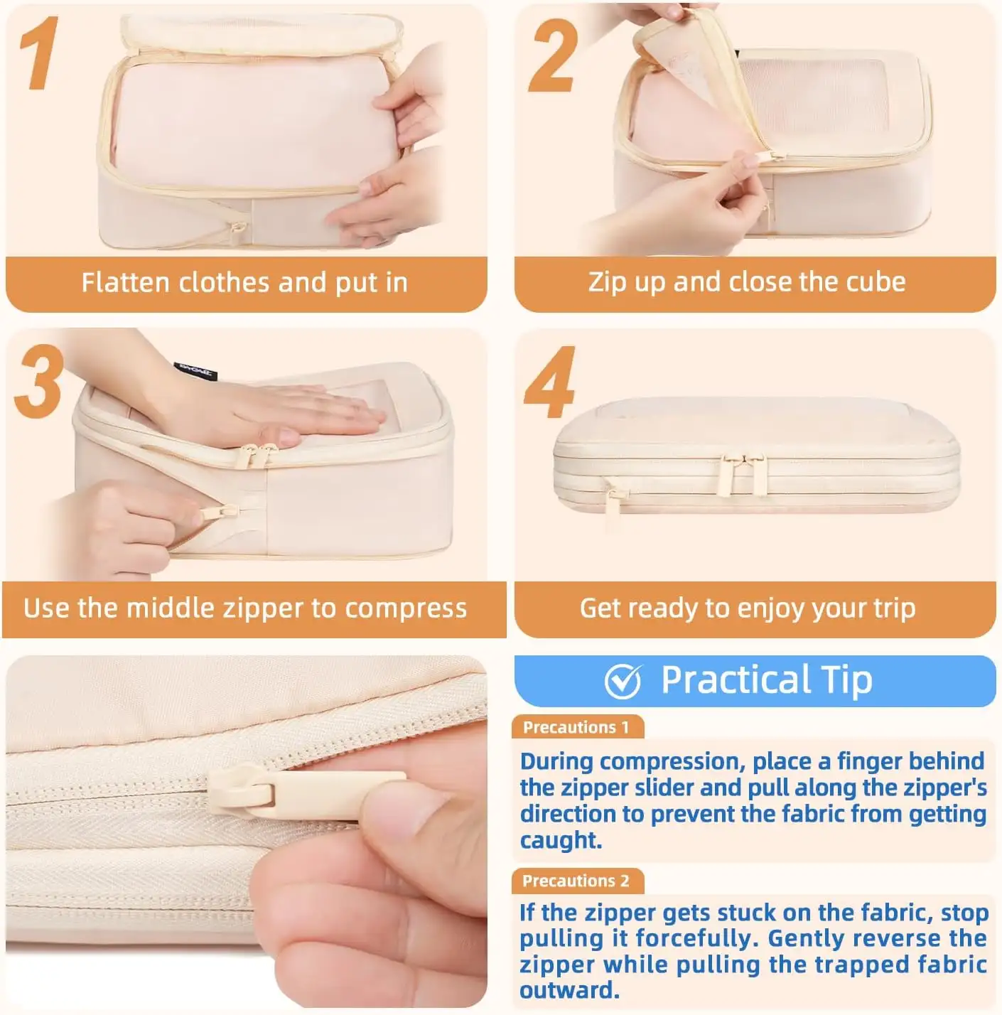 BAGAIL 6 Set Square Mesh Compression Packing Cubes for travel organization and space-saving storage solutions.