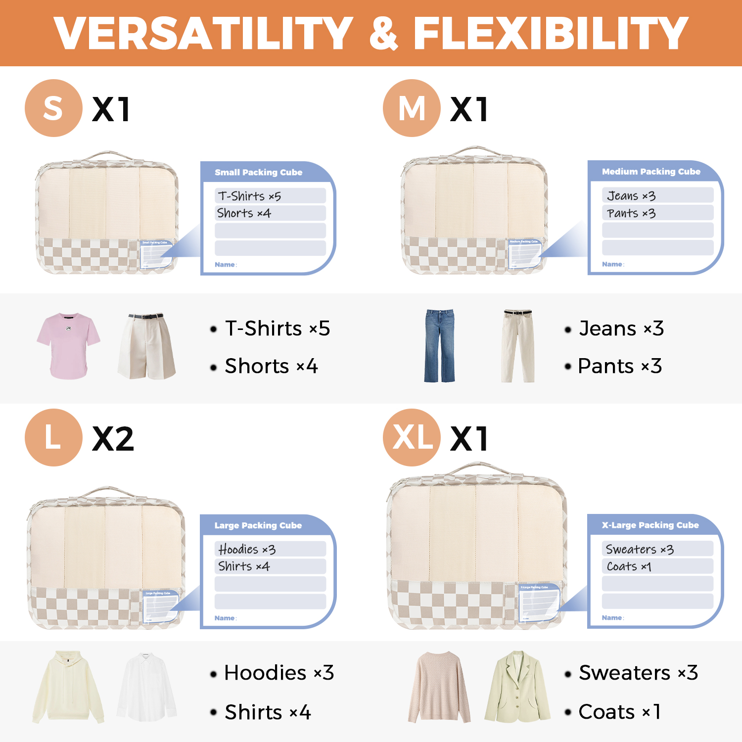 9 Set Label Packing Cubes with Packing List Luggage Packing Organizers for Travel Accessories