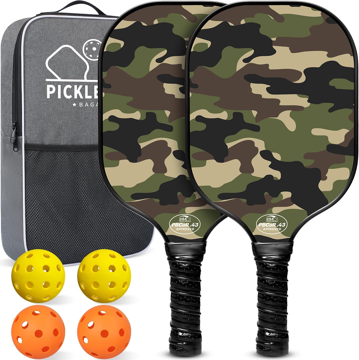 BAGAIL Pickleball Paddles, USAPA Approved Fiberglass Surface Pickleball Set, Lightweight Pickle Ball Rackets with 4 Balls, 1 Bag, Designed in California for Traction and Stability