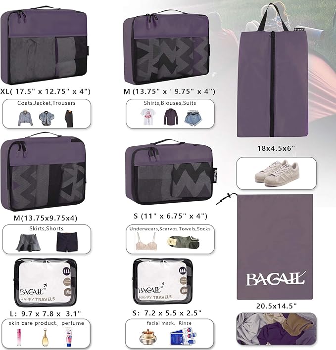 8 Set Packing Cubes Luggage Packing Organizer for Travel, Suitcase Packing Bags for Travel Accessories
