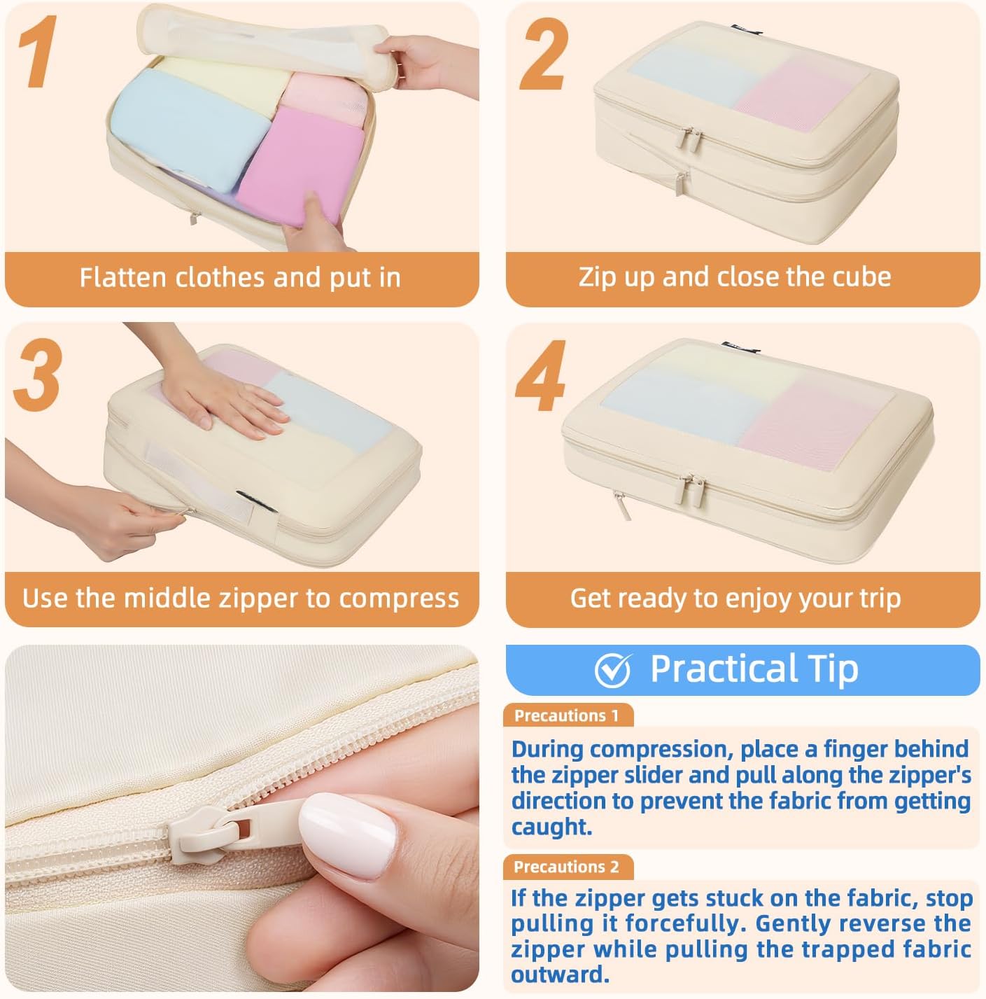 Square Mesh 6 Set Compression Packing Cubes Travel Accessories Expandable Packing Organizers 