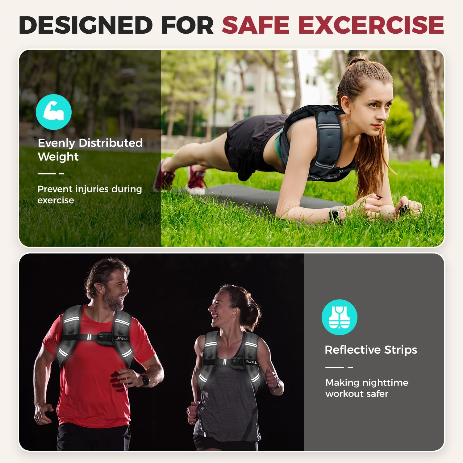 BAGAIL Comfort-Fit Weighted Vest for Woman, Even Weight Distribution, Faster Weight Loss, No-Chafe or Bounce for Walking & Running with Detachable Phone Pouch & Reflective Stripes (Available 5-30lbs)