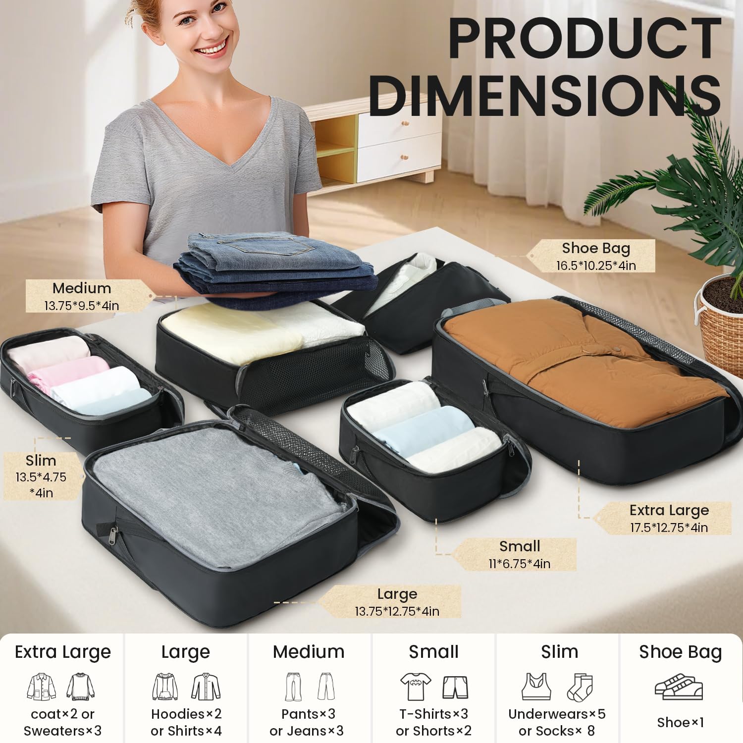 6 Set Half Mesh Compression Packing Cubes Travel Accessories Expandable Packing Organizers