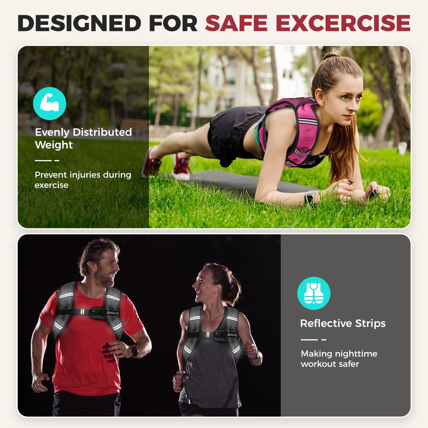 BAGAIL Comfort-Fit Weighted Vest for Woman, Even Weight Distribution, Faster Weight Loss, No-Chafe or Bounce for Walking & Running with Detachable Phone Pouch & Reflective Stripes (Available 5-30lbs)