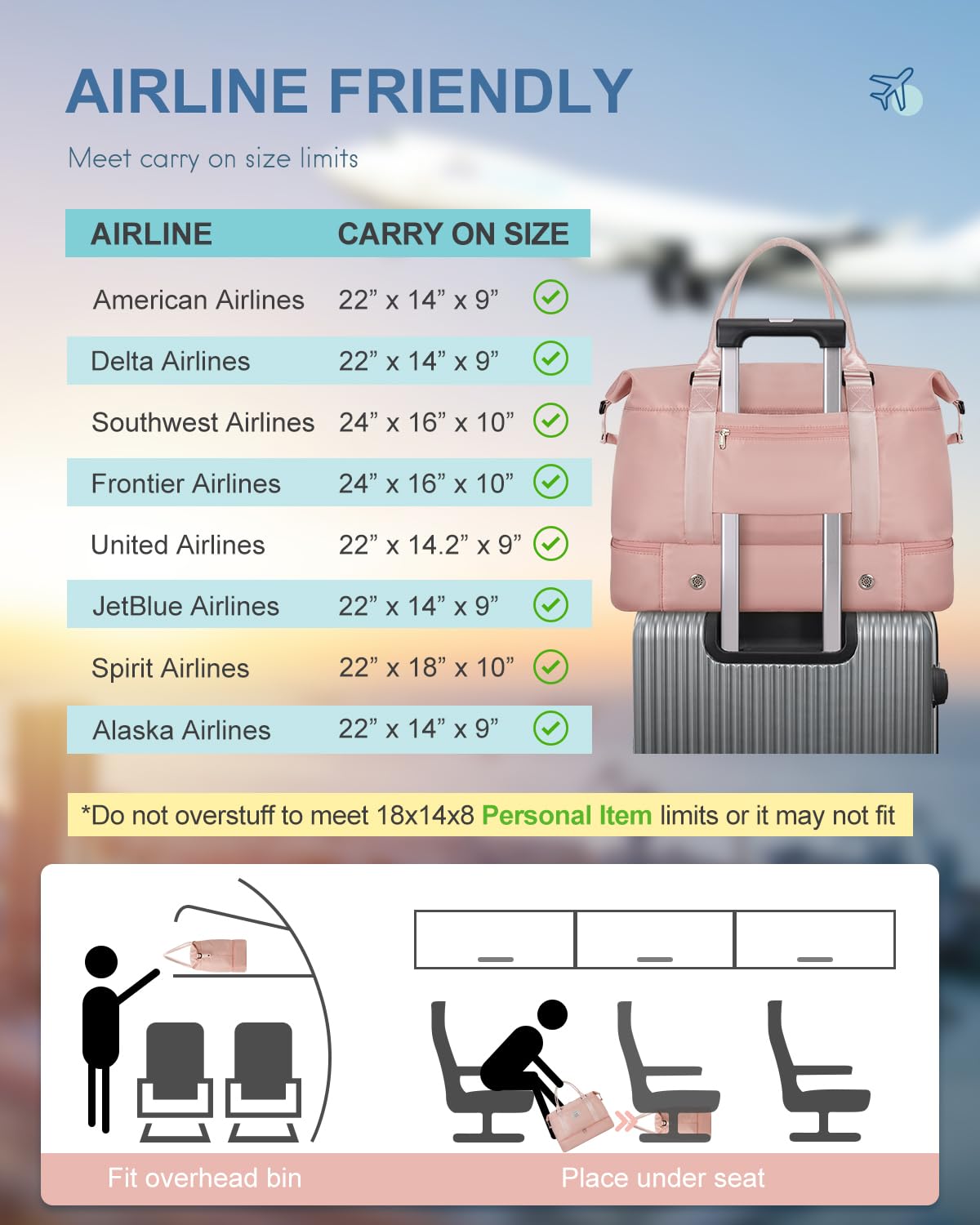 Travel Duffel Bag, Weekender Bags for Women, Overnight Gym Carry On Tote Bag with Wet Pocket,