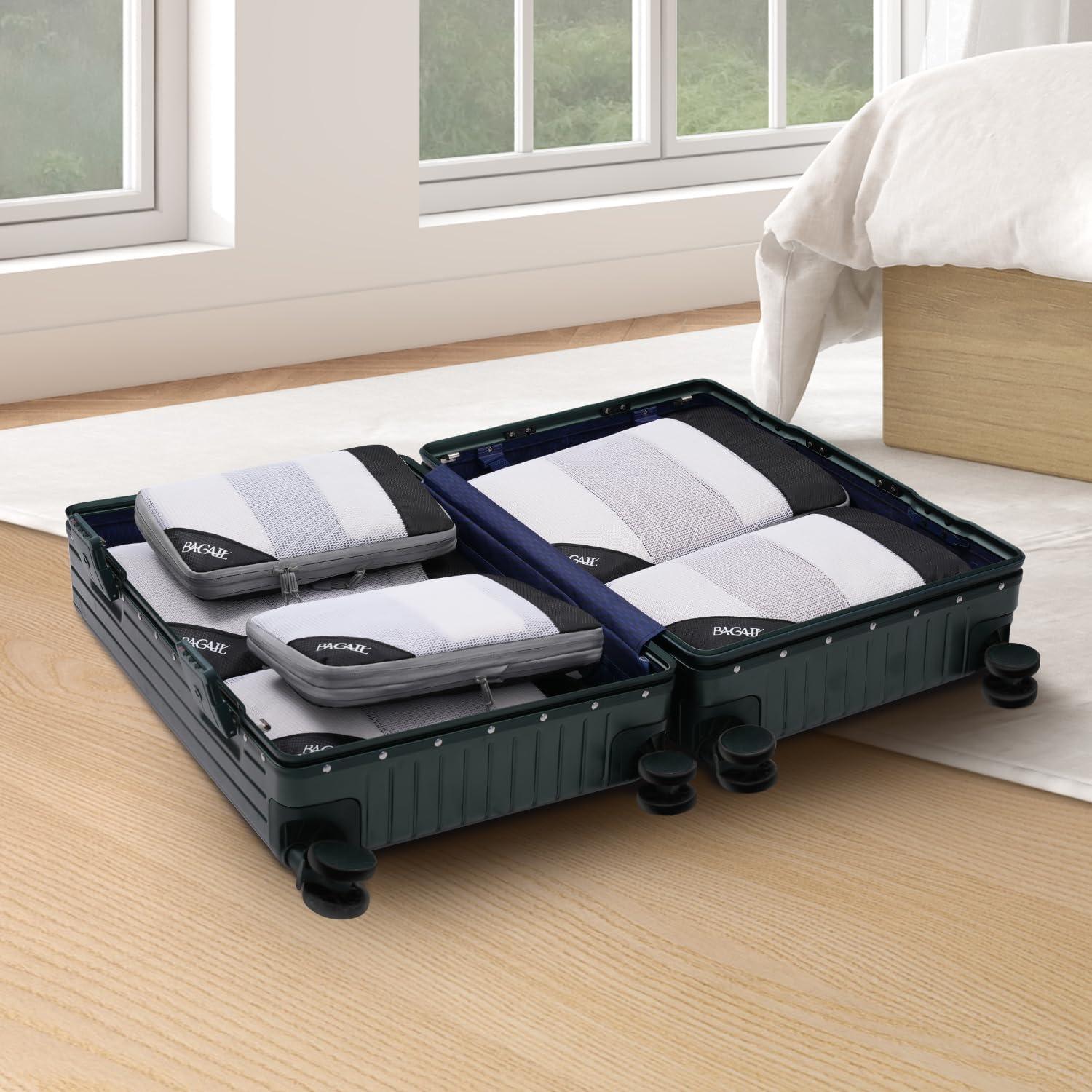 BAGAIL 6 Set Compression Packing Cubes, Ultralight Expandable Packing Organizers for Carry on Travel Luggage
