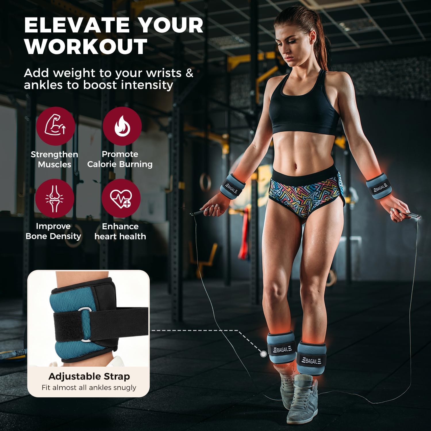 BAGAIL Ankle and Wrist Weights for Women & Men, 1 Pair 1/2/4/6/8/10 LBS Leg Weight with Sleek Design & Secure Fit, Arm Weighted Set for Walking, Running, Home Fitness & Physical Therapy