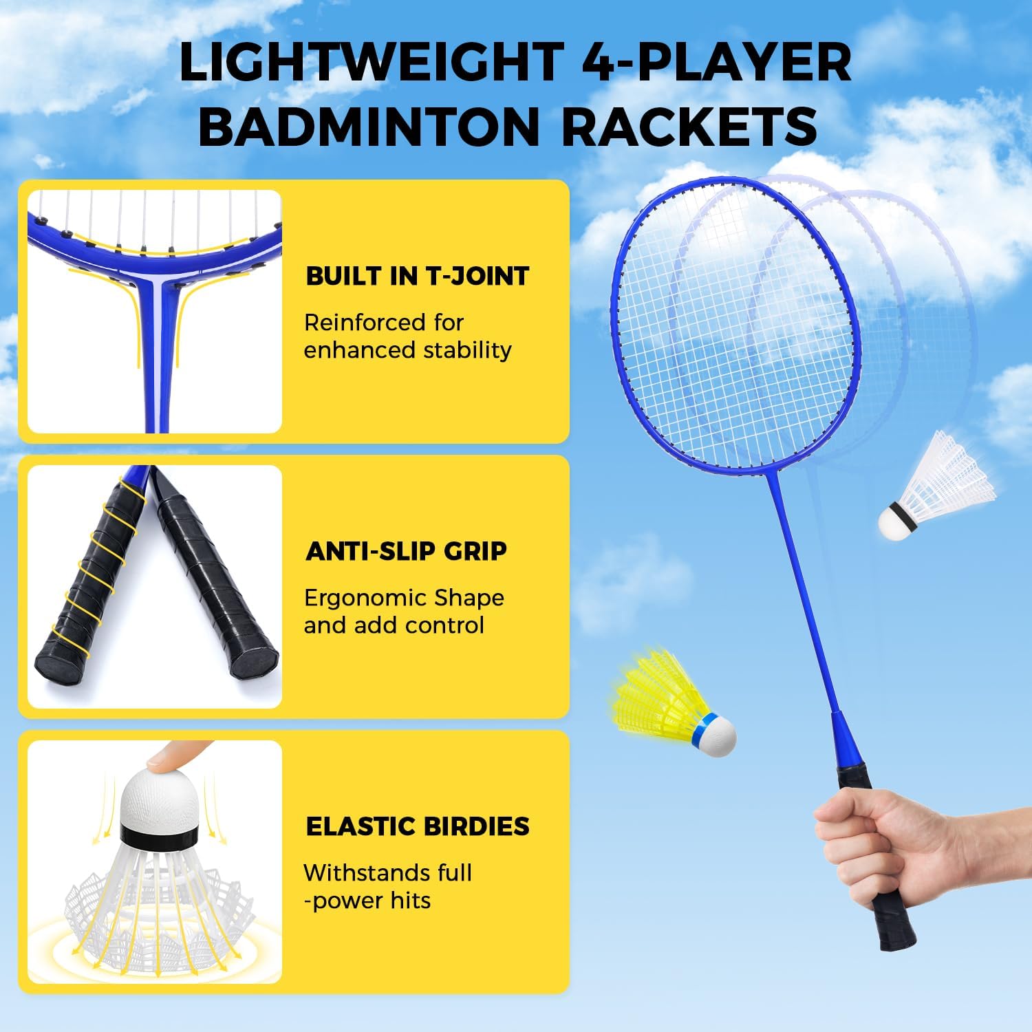BAGAIL Outdoor Badminton Net Set with Anti-Sag Winch System - Official Size 20ft x 5ft, 4 Rackets, 3 Shuttlecocks, Durable PE Net & Carry Bag for Backyard, Beach, Family Games