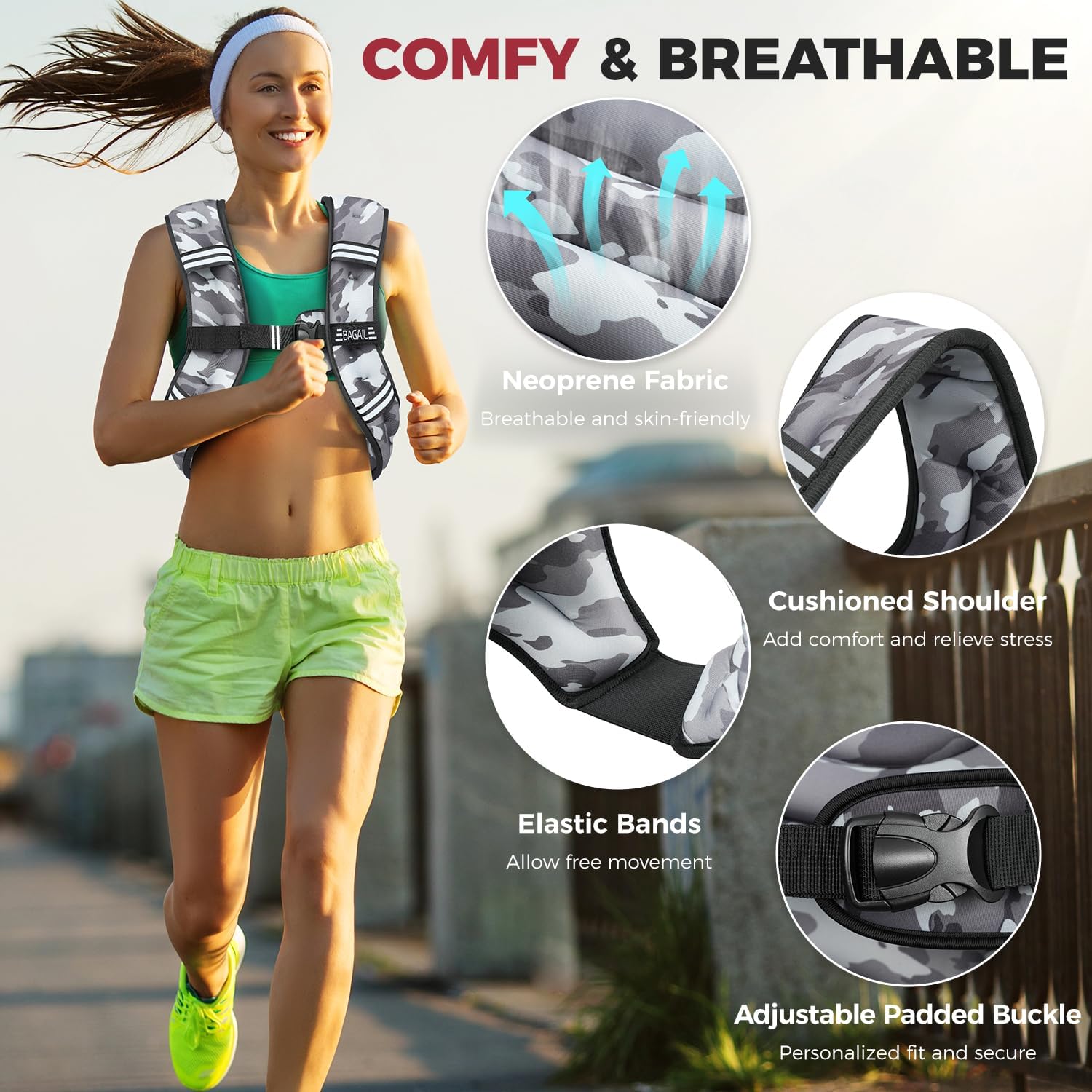 BAGAIL Comfort-Fit Weighted Vest for Woman, Even Weight Distribution, Faster Weight Loss, No-Chafe or Bounce for Walking & Running with Detachable Phone Pouch & Reflective Stripes (Available 5-30lbs)