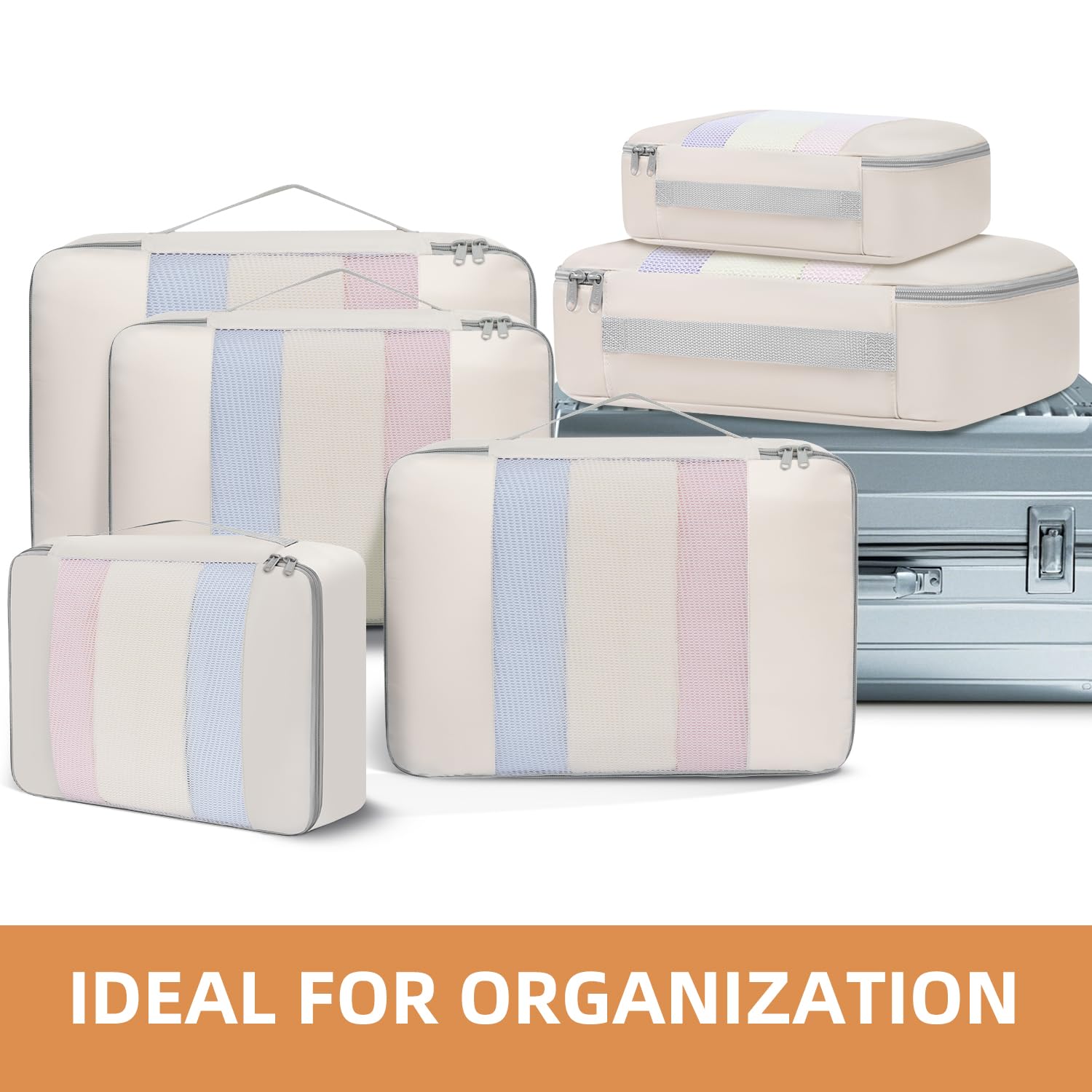 6 Set Packing Cubes Various Sizes Packing Organizer with Makeup Bag& Shoe Bag