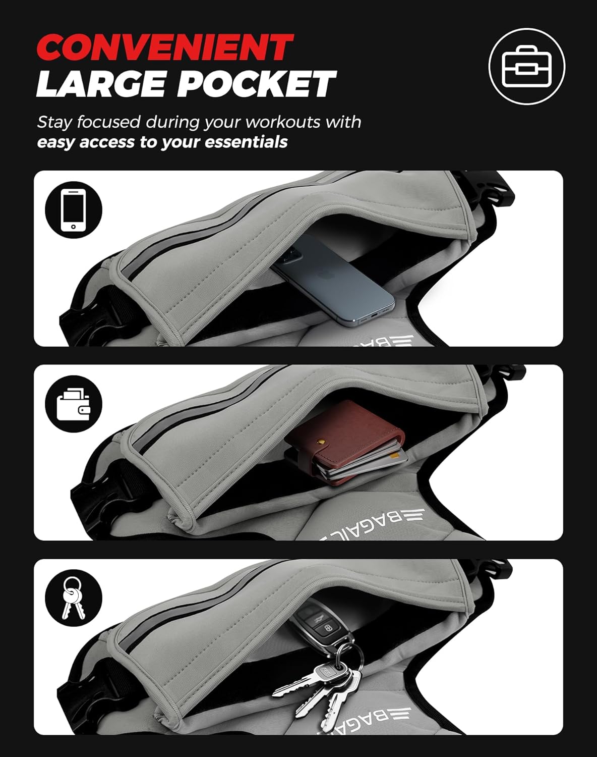 BAGAIL Adjustable Weighted Vest 4-10lb/12-18lb/20-32lb, Comfortable X-Shape & U-Neck Weight Vest for Women and Men Walking with 6 Removable Weights, Large Pocket and Reflective Strips