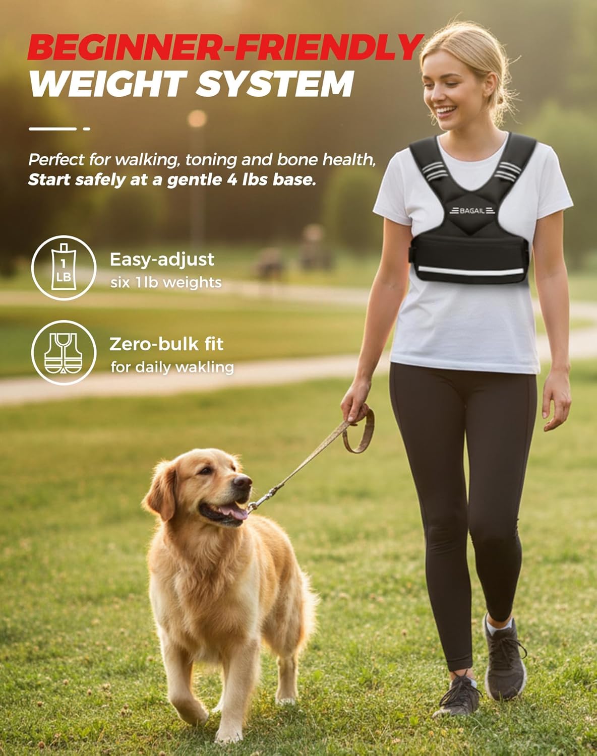 BAGAIL Adjustable Weighted Vest 4-10lb/12-18lb/20-32lb, Comfortable X-Shape & U-Neck Weight Vest for Women and Men Walking with 6 Removable Weights, Large Pocket and Reflective Strips