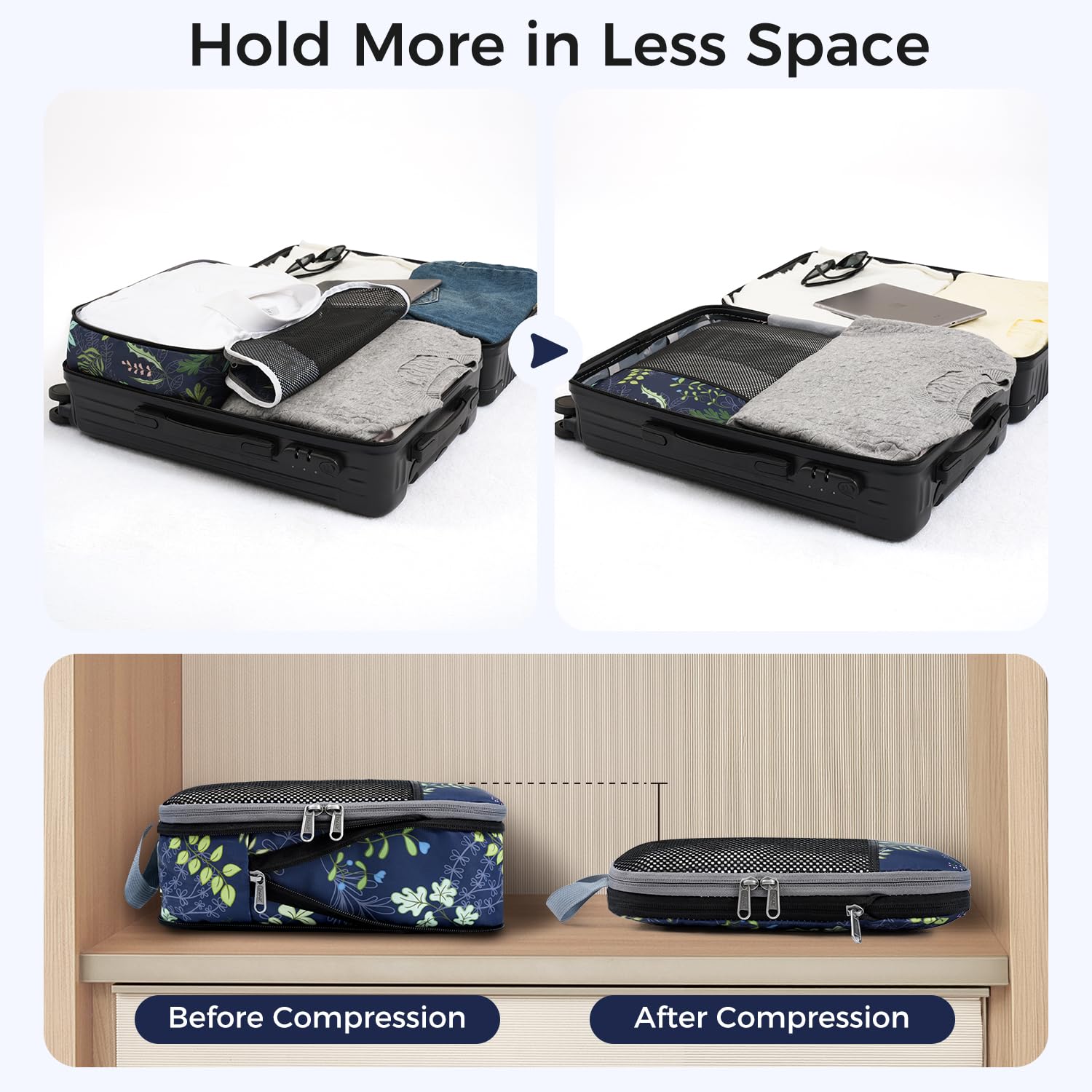 6 Set Compression Packing Cubes Travel Accessories Expandable Packing Organizers