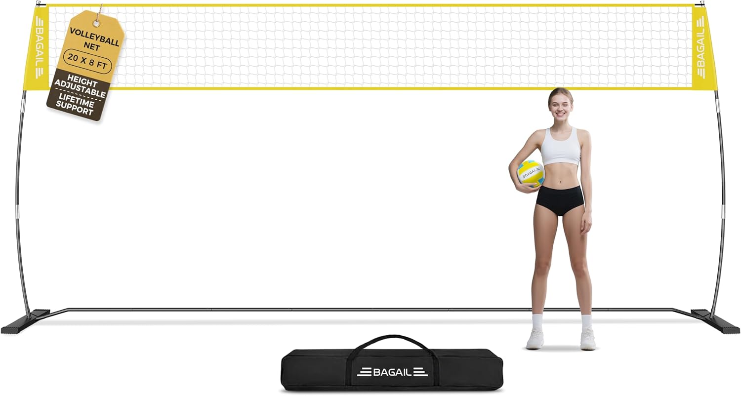 BAGAIL Volleyball Net, 12ft/20ft Portable Volleyball Net for Backyard - Adjustable Height, Heavy-Duty Frame, Freestanding Design - Portable Outdoor/Indoor Volleyball Set with Carry Bag