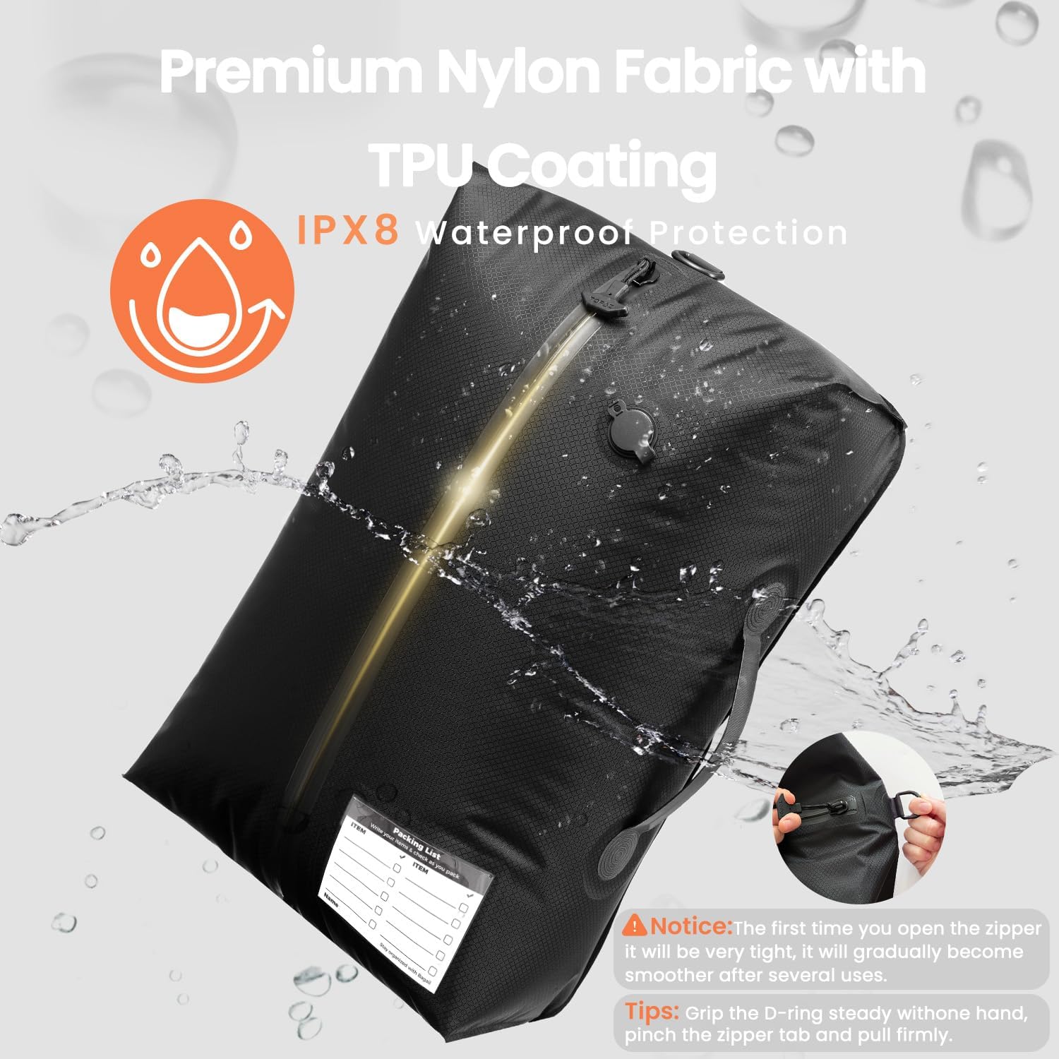 BAGAIL TPU Travel Vacuum Bags with Tag Pocket, IPX8 Waterproof Zipper, Reusable Space Saver Bags for Suitcase and Backpack-BAGAIL
