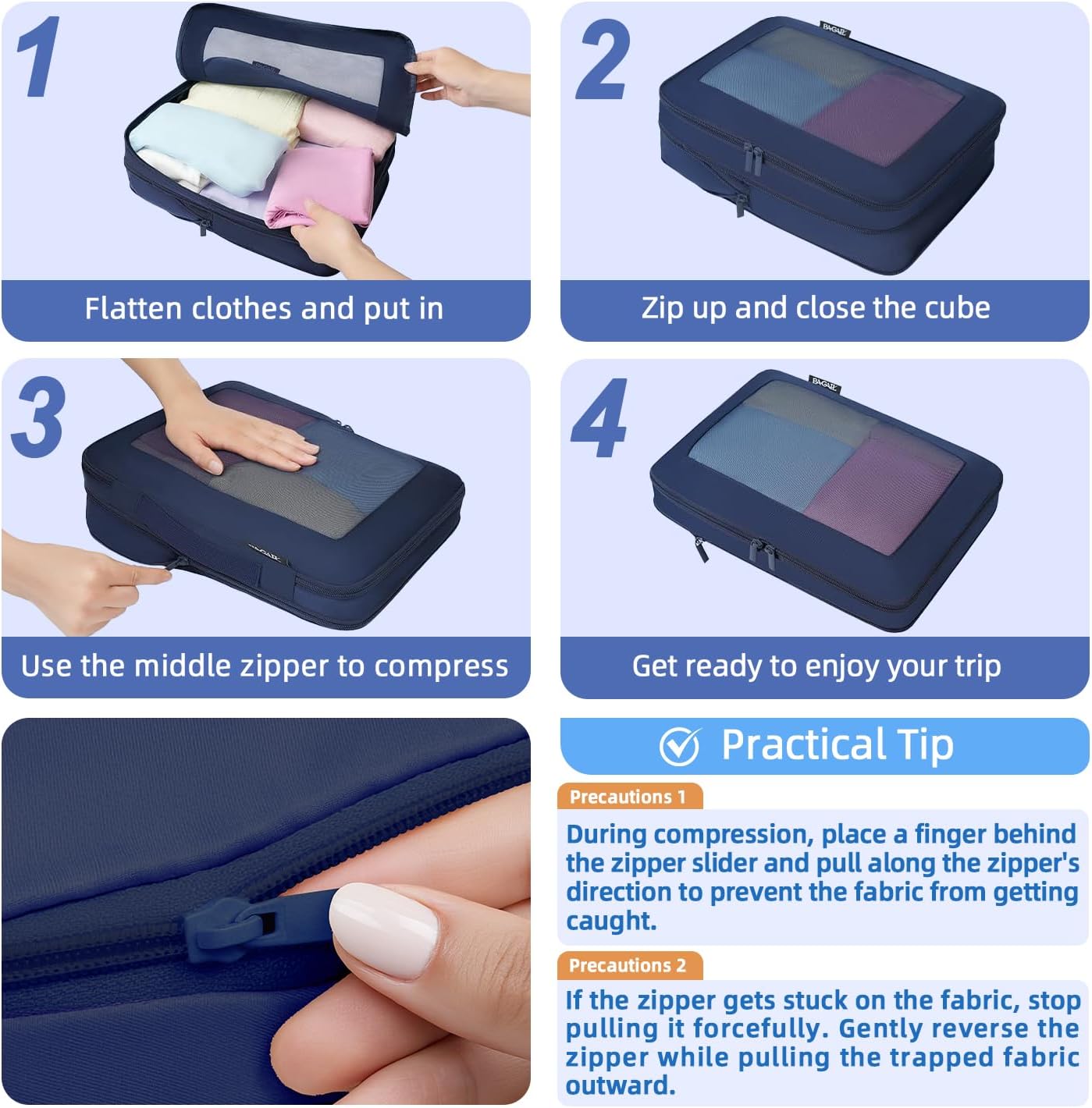 Square Mesh 6 Set Compression Packing Cubes Travel Accessories Expandable Packing Organizers 