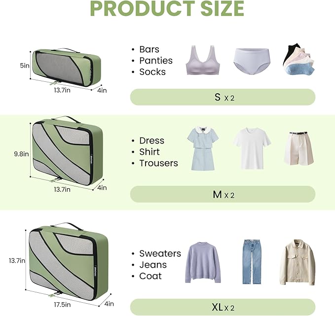 6 Set half mesh Packing Cubes -Various Sizes Travel Luggage Packing Organizers