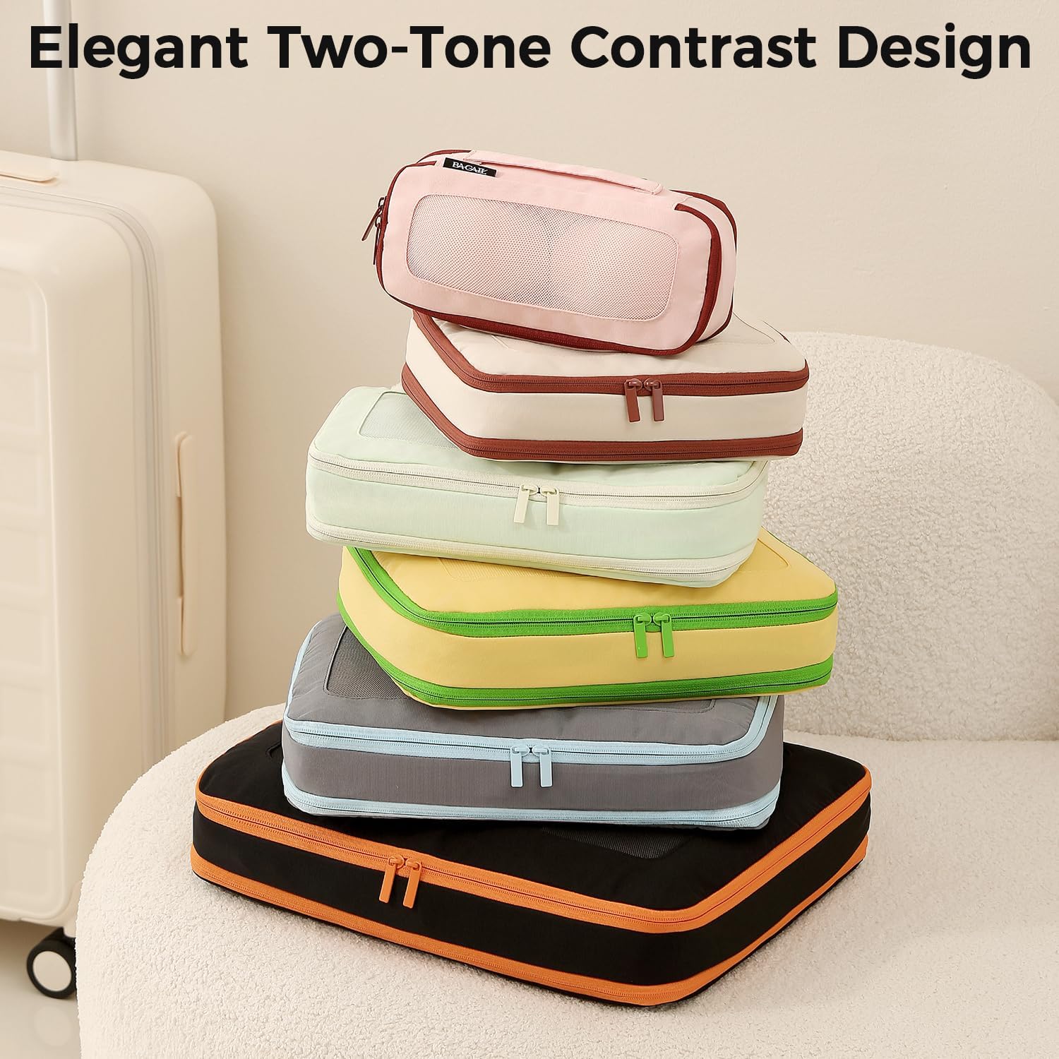 BAGAIL Durable Compression Packing Cubes for Travel,6 Set-Light Pink