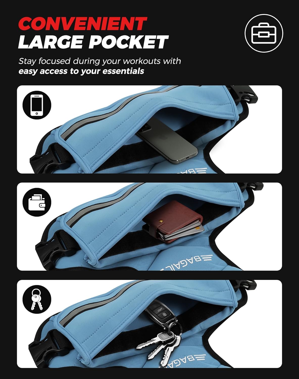 BAGAIL Adjustable Weighted Vest 4-10lb/12-18lb/20-32lb, Comfortable X-Shape & U-Neck Weight Vest for Women and Men Walking with 6 Removable Weights, Large Pocket and Reflective Strips