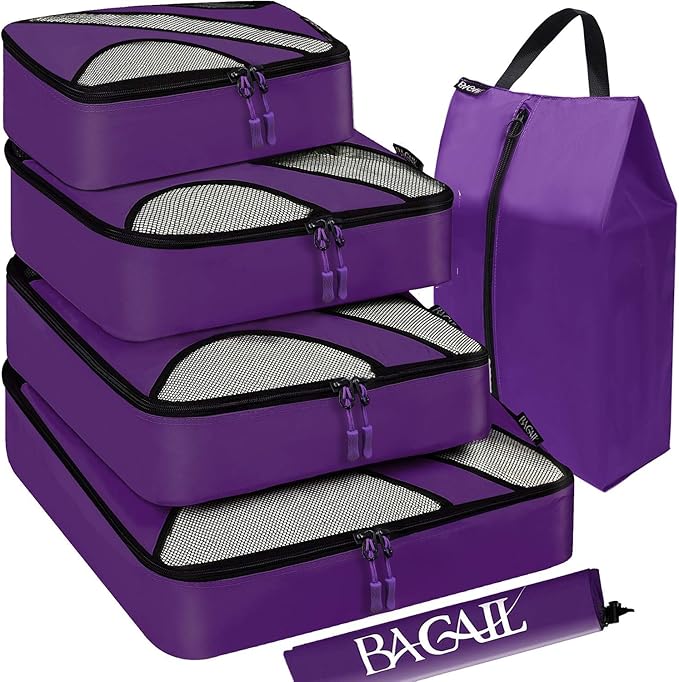 6 Set Half Mesh Cubes,Travel Luggage Packing Organizers with Laundry Bag & Shoe Bag