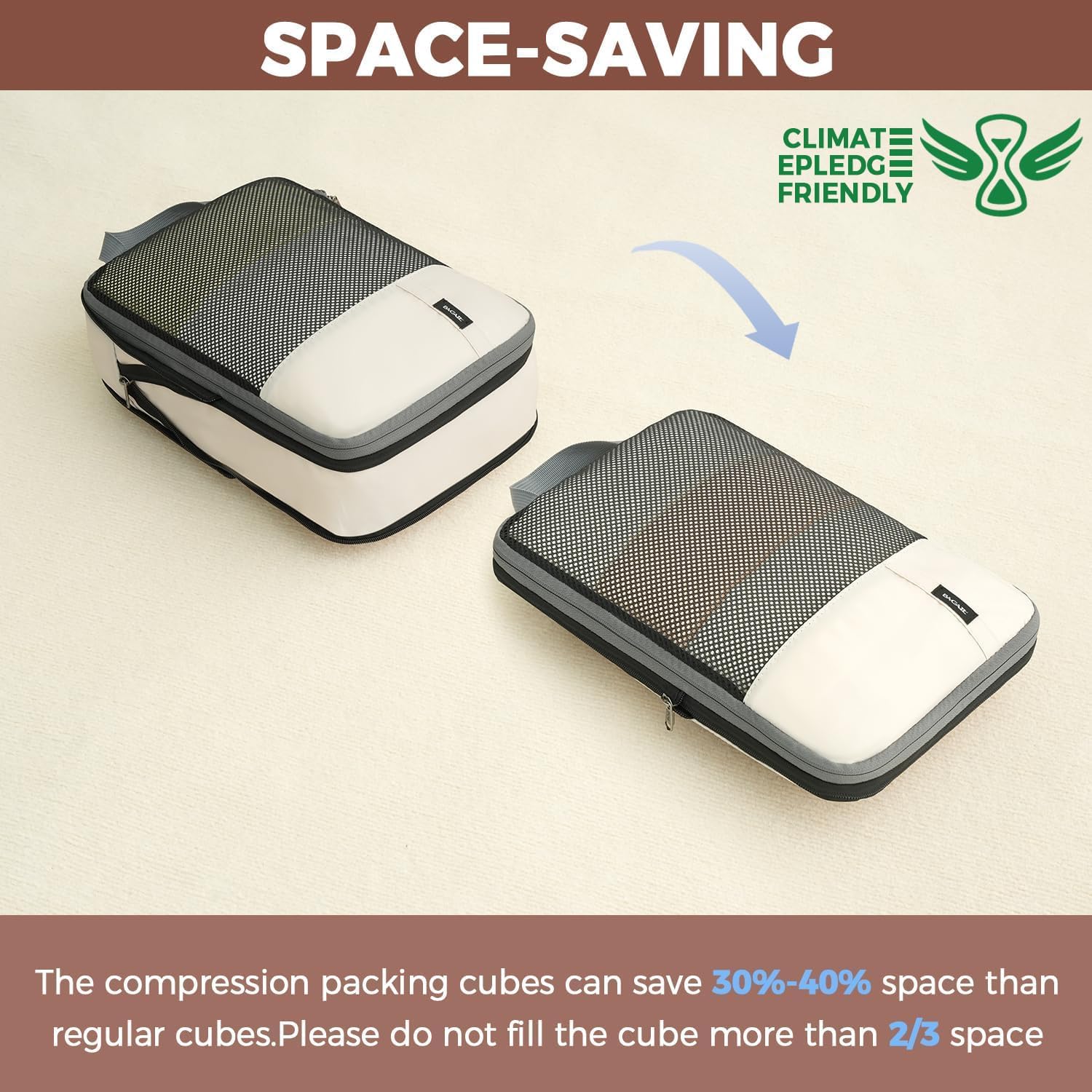 BAGAIL 6 Set Lightweight Compression Packing Cubes with Packing List, Anti-Tearing Expandable Organizer Bags for Travel