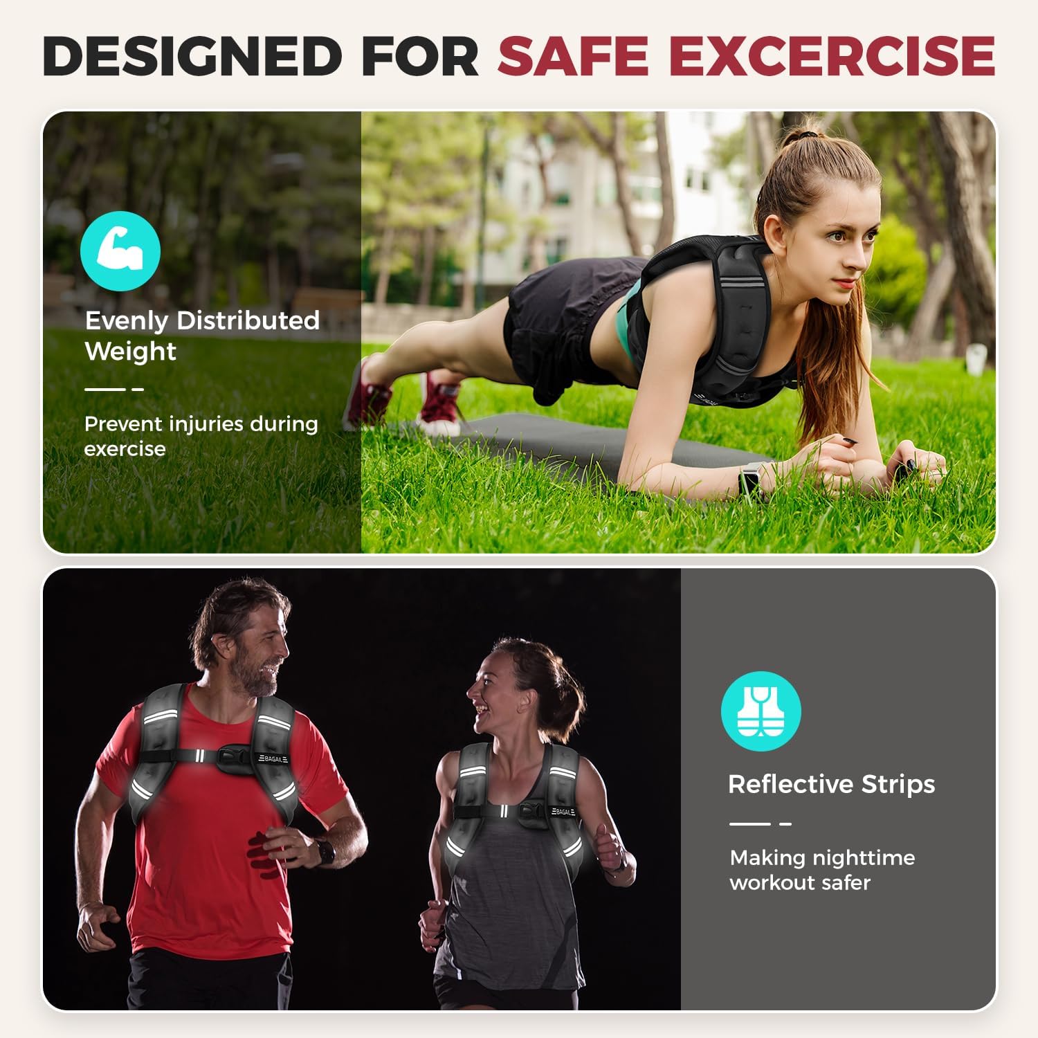 BAGAIL Comfort-Fit Weighted Vest for Woman, Even Weight Distribution, Faster Weight Loss, No-Chafe or Bounce for Walking & Running with Detachable Phone Pouch & Reflective Stripes (Available 5-30lbs)