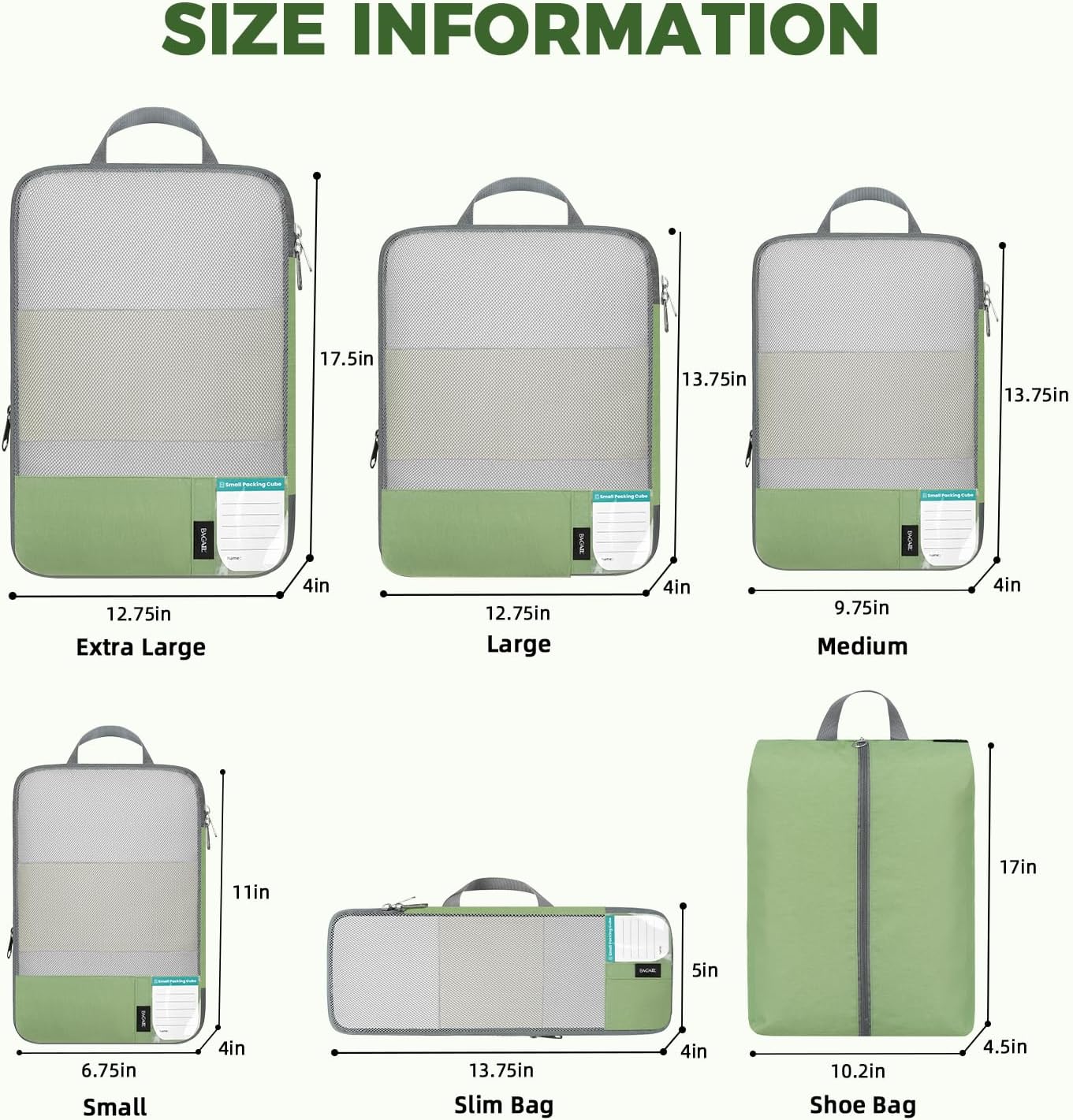 6 Set Label & Half Mesh Compression Packing Cubes with Packing List