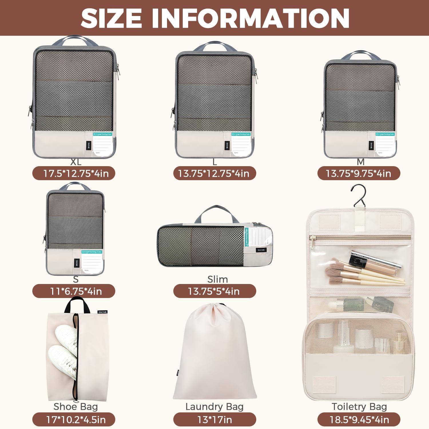 BAGAIL 6 Set Lightweight Compression Packing Cubes with Packing List, Anti-Tearing Expandable Organizer Bags for Travel