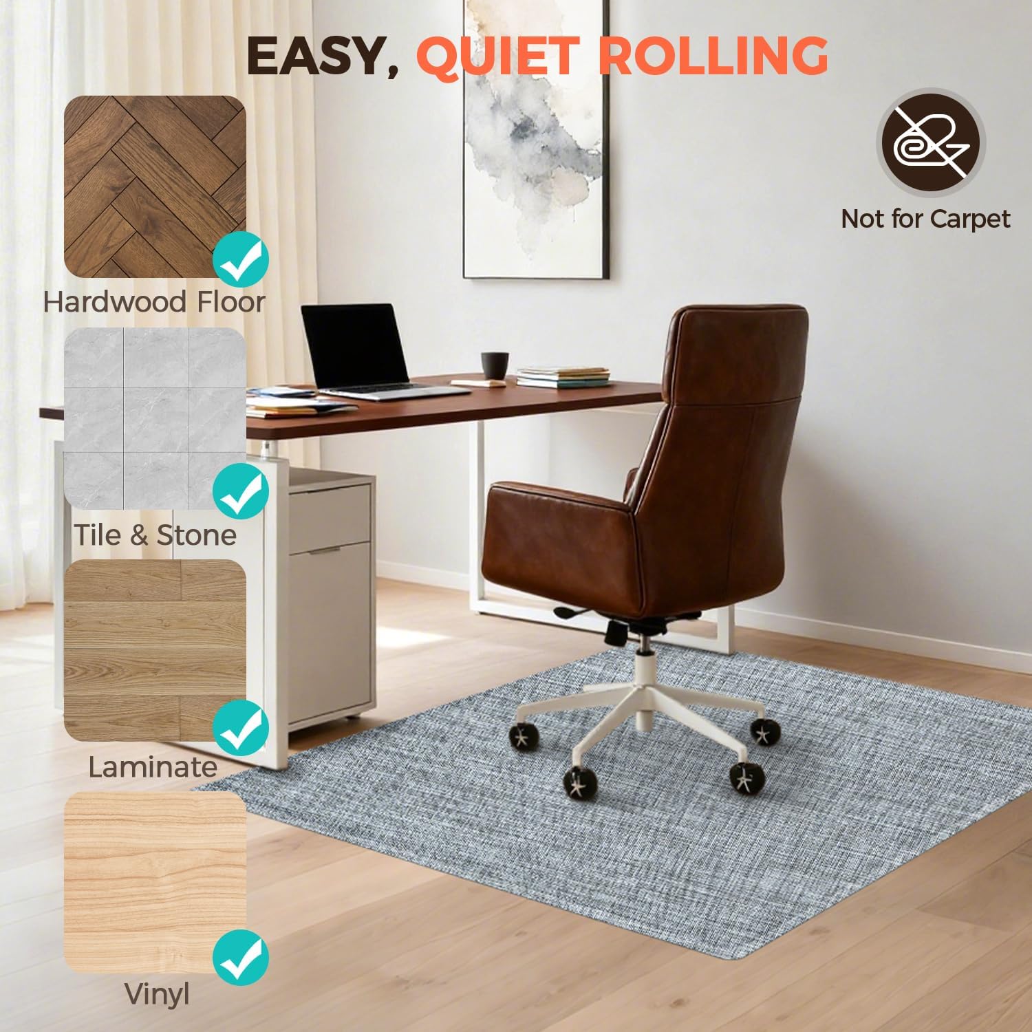 BAGAIL Office Chair Mat for Hardwood Floor, Heavy Duty Computer Chair Mat - Fast Flat & Smooth Glide - Non-Slip Desk Chair Floor Protector for Home Office
