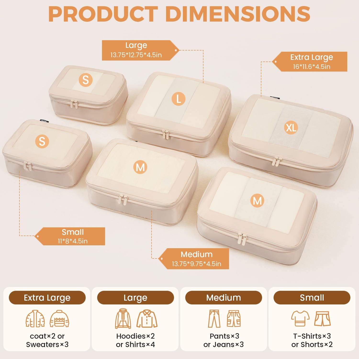 6 Set Square Mesh Compression Packing Cubes 