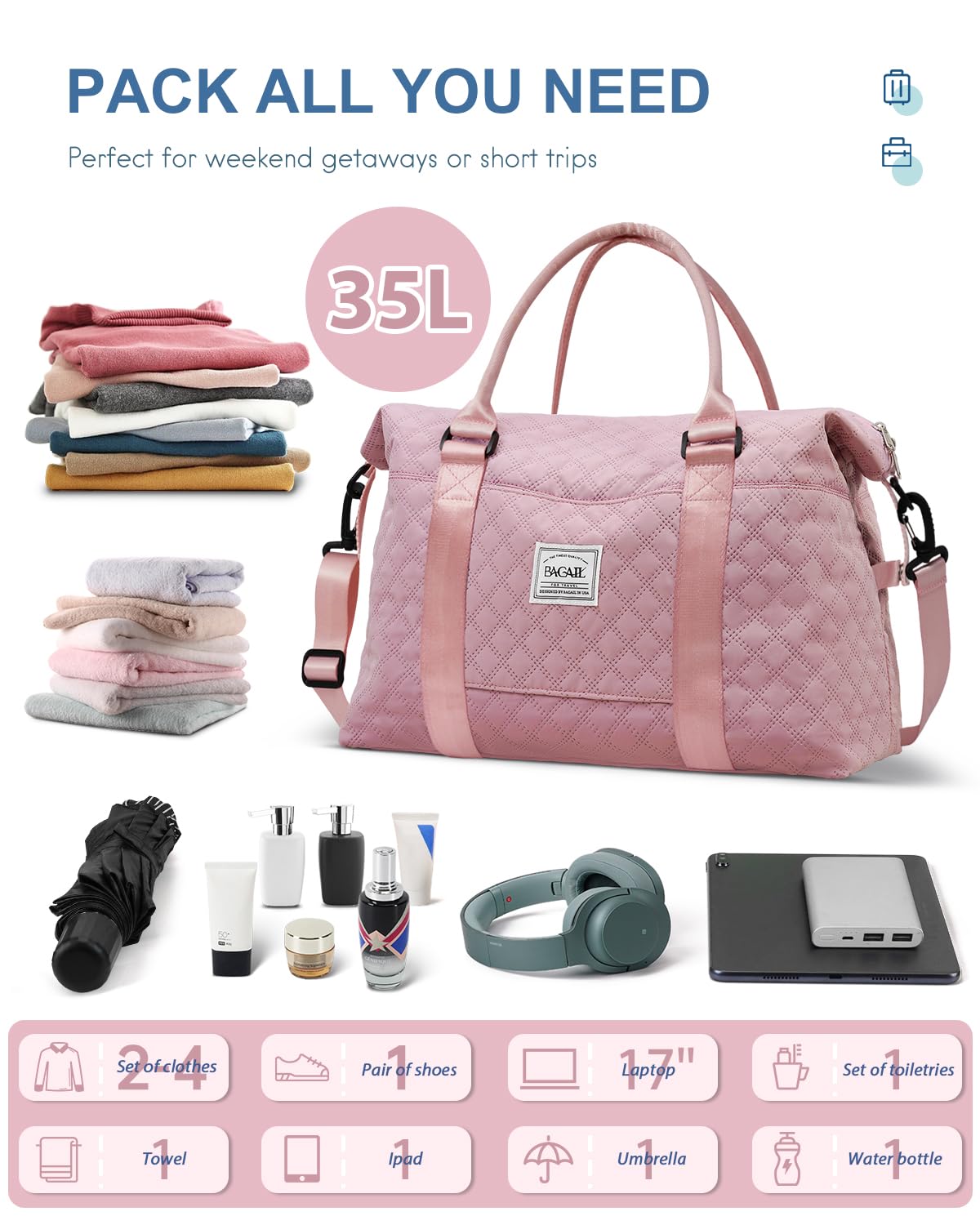 Travel Duffel Bag, Weekender Bags for Women, Overnight Gym Carry On Tote Bag with Wet Pocket,
