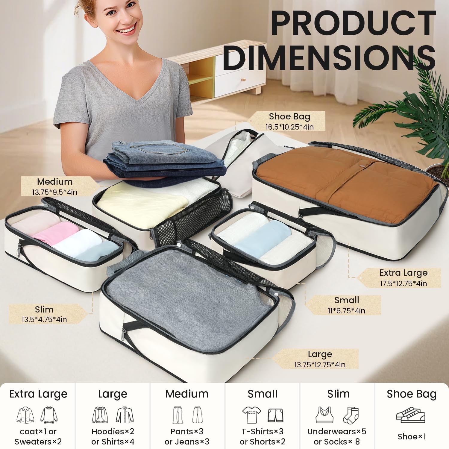 6 Set Half Mesh Compression Packing Cubes Travel Accessories Expandable Packing Organizers