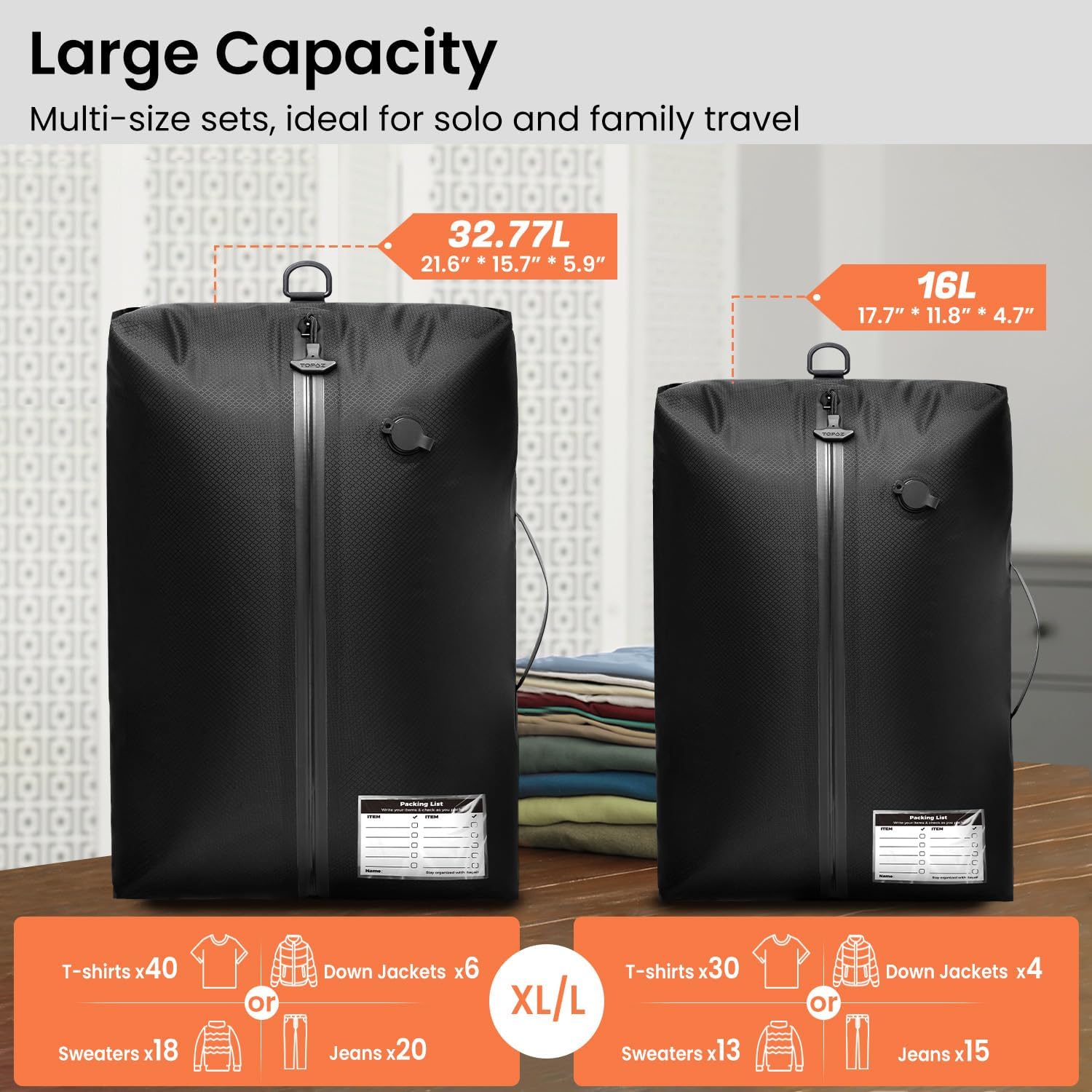 BAGAIL TPU Travel Vacuum Bags with Tag Pocket, IPX8 Waterproof Zipper, Reusable Space Saver Bags for Suitcase and Backpack-BAGAIL