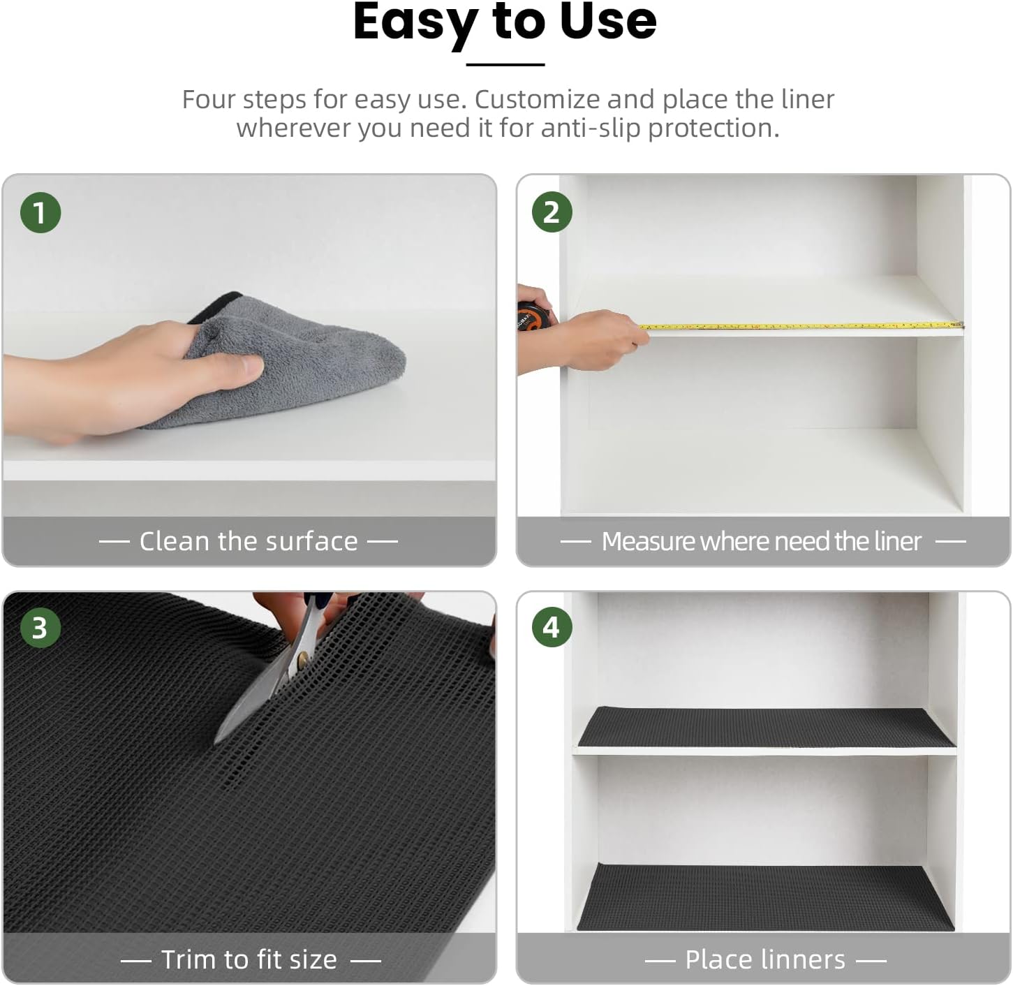 BAGAIL Drawer and Shelf Liner, 12 in X 10 Ft Non-Adhesive Shelf Liners for Kitchen Cabinets, Thick Strong Grip Liners for Desk, Shelves, Bathroom Drawers, Cabinet Protection - Black