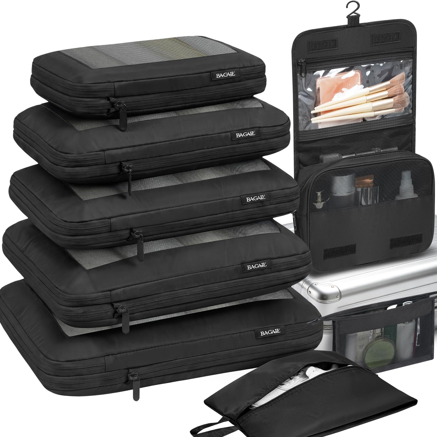 BAGAIL 6 Set/8 Set Square Mesh Compression Packing Cubes 