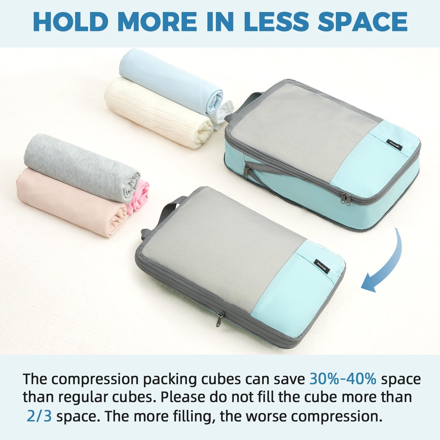 6 Set Label & Half Mesh Compression Packing Cubes with Packing List