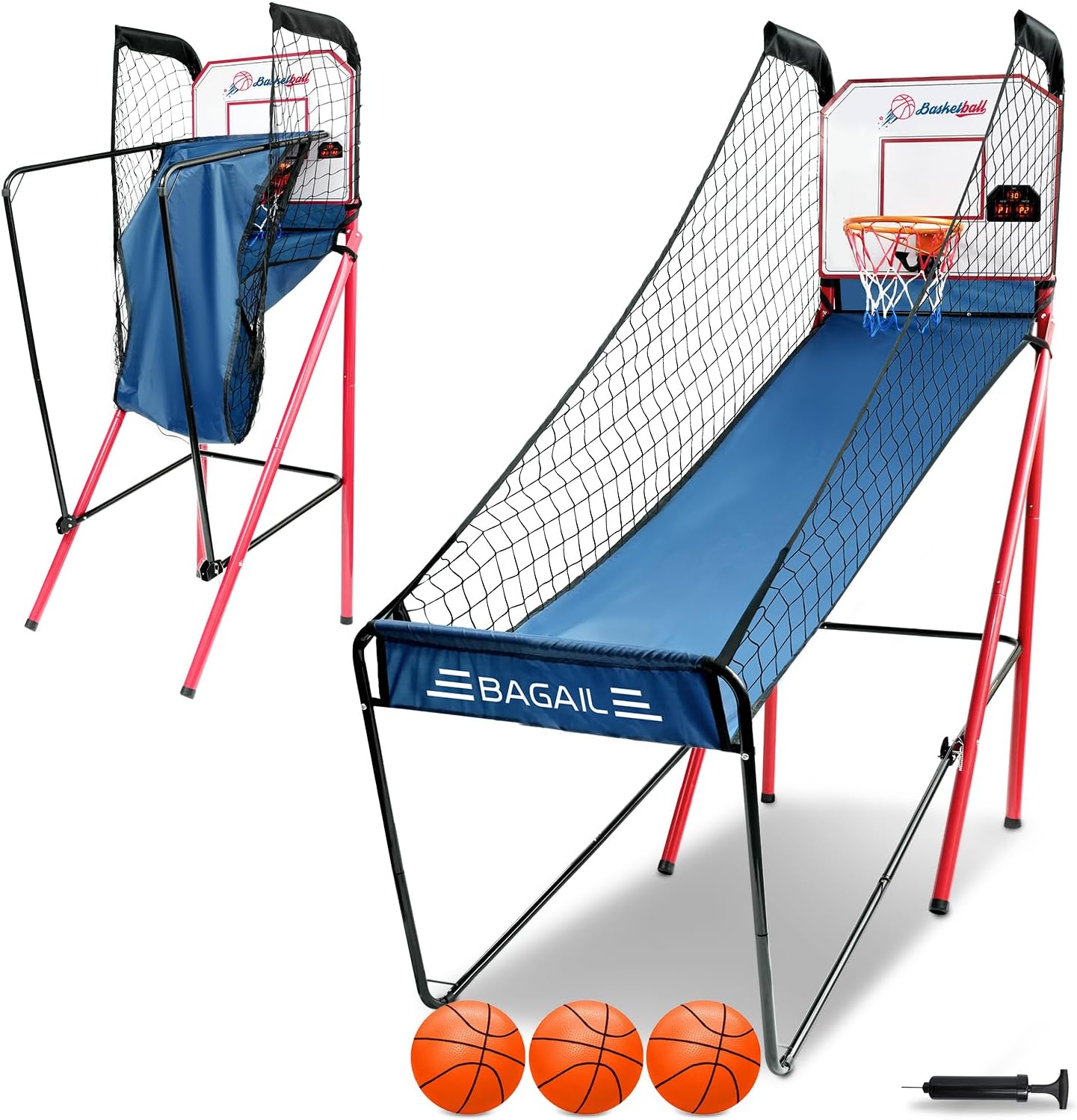 Basketball Shooting Game with 8 Game Modes, Arcade Sounds, Foldable Frame, 4 Balls, Inflation Pump, Ideal Indoor Sport Games for All Players