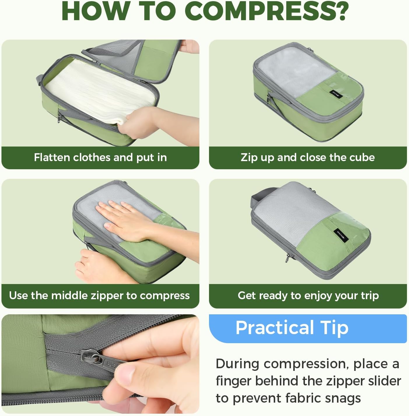 6 Set Label & Half Mesh Compression Packing Cubes with Packing List