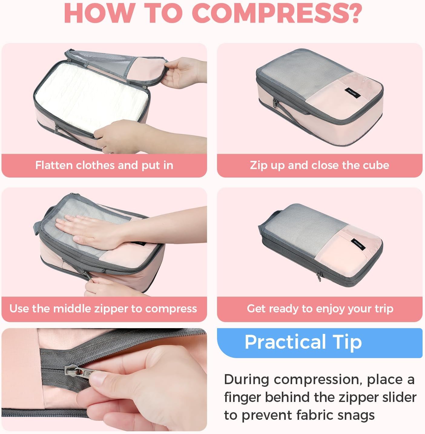 6 Set Label & Half Mesh Compression Packing Cubes with Packing List