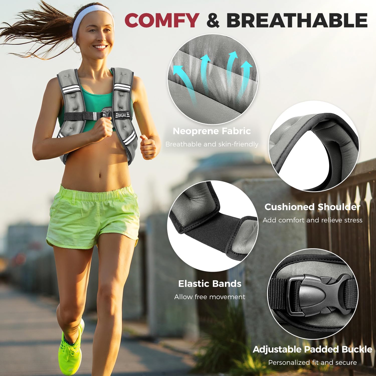 BAGAIL Comfort-Fit Weighted Vest for Woman, Even Weight Distribution, Faster Weight Loss, No-Chafe or Bounce for Walking & Running with Detachable Phone Pouch & Reflective Stripes (Available 5-30lbs)