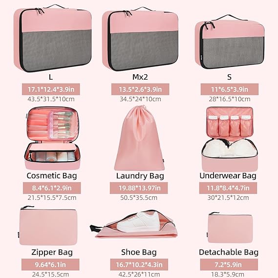 Half Mesh 8 Set Packing Cubes Luggage Packing Organizers for Travel Accessories