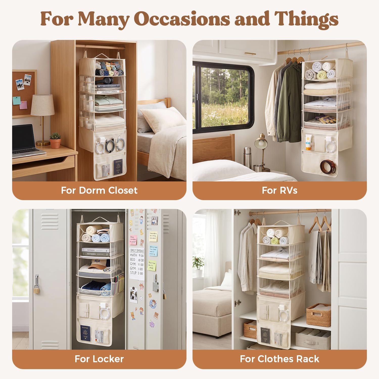 BAGAIL Portable Hanging Travel Closet Shelves, Packing Organizer for Luggage, Foldable Storage Bags for Closet, Dorm & RV