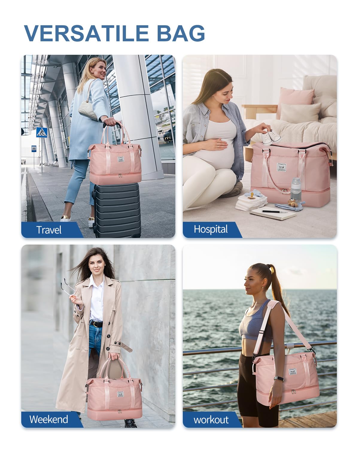 Travel Duffel Bag, Weekender Bags for Women, Overnight Gym Carry On Tote Bag with Wet Pocket,