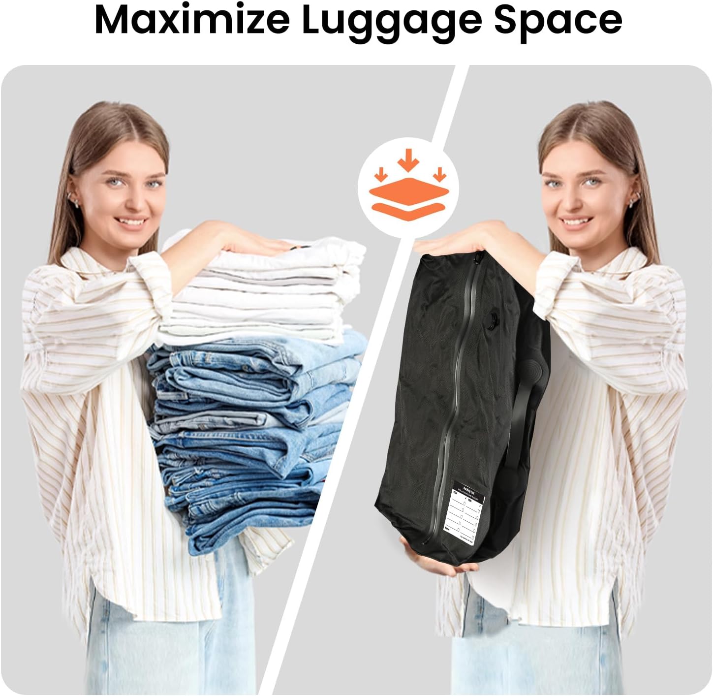 BAGAIL TPU Travel Vacuum Bags with Tag Pocket, IPX8 Waterproof Zipper, Reusable Space Saver Bags for Suitcase and Backpack-BAGAIL
