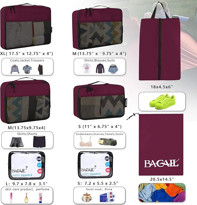 8 Set Packing Cubes Luggage Packing Organizer for Travel, Suitcase Packing Bags for Travel Accessories
